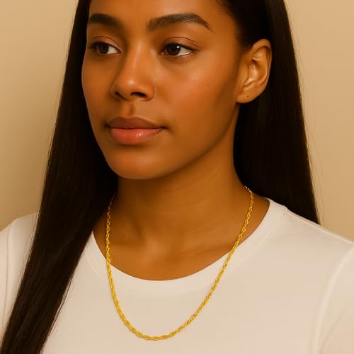 WORLYBEL Solid 14K Yellow Gold 1.6mm Rope Chain Necklace for Men and Women, Lobster Claw Clasp, Jewelry Gift, 22 inch
