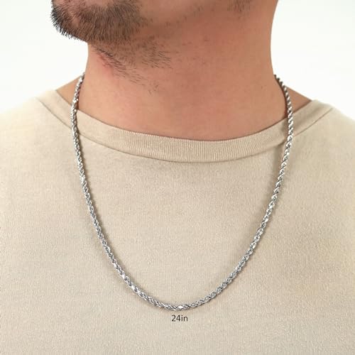 Nuragold 10K Real White Gold Solid Rope Chain Diamond Cut Necklace 1mm- 6mm - 20",4mm