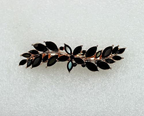 Faship Black Crystal Rose Gold Plated Small Floral Hair Barrette Clip