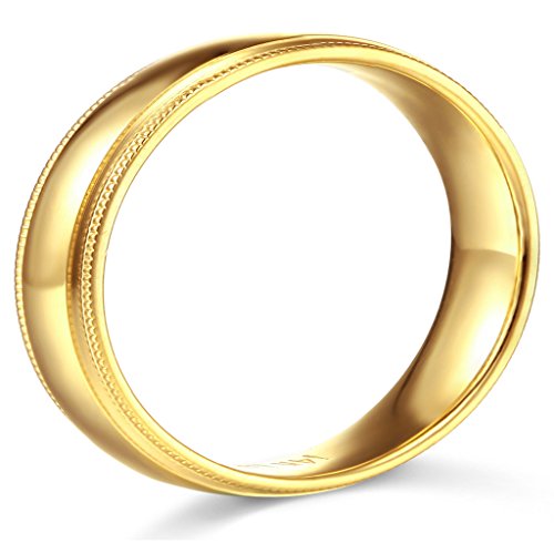 14k Yellow Gold 7mm Comfort FIT Plain Milgrain Wedding Band - Size 9.5