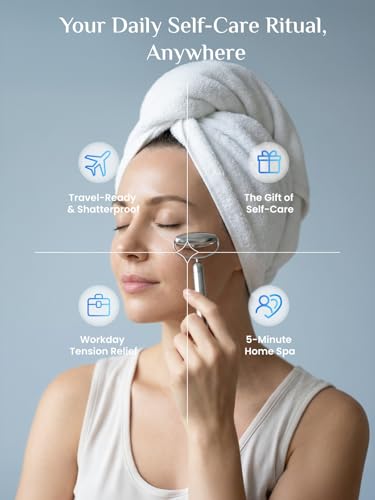 Rena Chris Gua Sha and Face Roller Set: Anti-Breakage Stainless Steel Roller for Long-Lasting Use, Jawline Sculpting and Puffiness Reducing, Gua Sha Facial Tools for Self Care Gift (Silver)