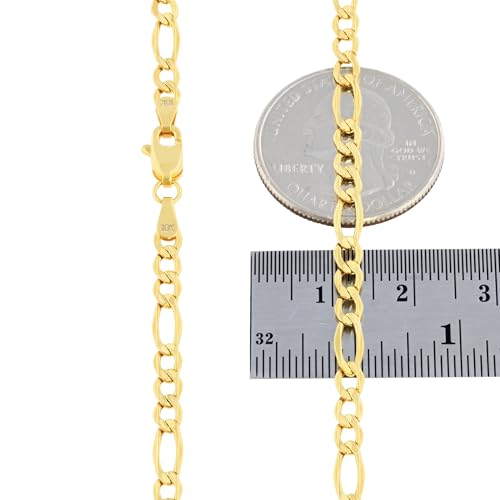 Nuragold 10k Real Yellow Gold Figaro Link 3.5mm Chain Necklace (16"-30") - 20"