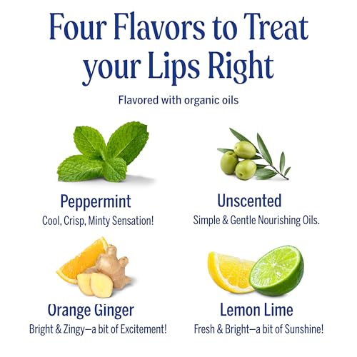Dr. Bronner's - Organic Lip Balm Variety Peppermint, Orange Ginger, Naked, Lemon Lime) - Made with Organic Beeswax and Avocado Oil, For Dry Lips, Hands, Chin or Cheeks, 0.15 Ounce (Pack of 4)