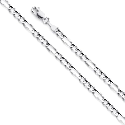 14k REAL White Gold Solid 2.5mm Figaro 3+1 Concave Chain Bracelet with Lobster Claw Clasp - 7"