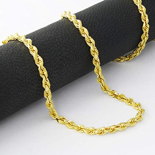Nuragold 14k Real Yellow Gold Rope Chain 4mm Solid Diamond Cut Men Necklace - 22"