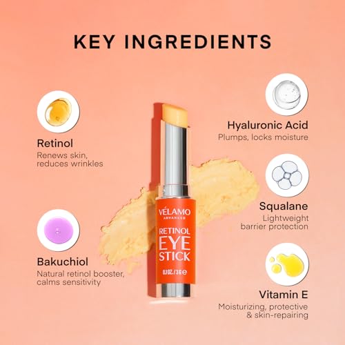 VELAMO ADVANCED Retinol Eye Stick: Renewing & Firming Under Eye Balm for Dark Circles, Puffiness, Fine Lines & Wrinkles - Travel Essentials, Portable & Perfect for On-the-go Use, 0.1 OZ/3g
