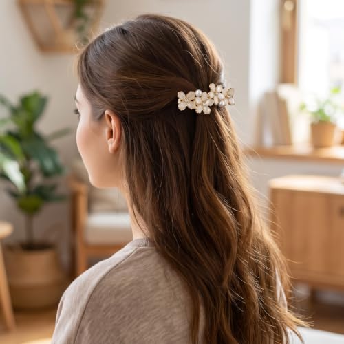 HINZIC 2PCS Flower Hair Barrettes, Gold Plated Floral Hair Clips for Women