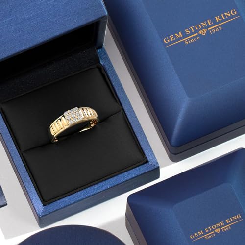 Gem Stone King Men's Solid 10K Yellow Gold White Lab Grown Diamond Ring | 0.18 Cttw | E-F Color | VVS-VS Clarity (Size 10)