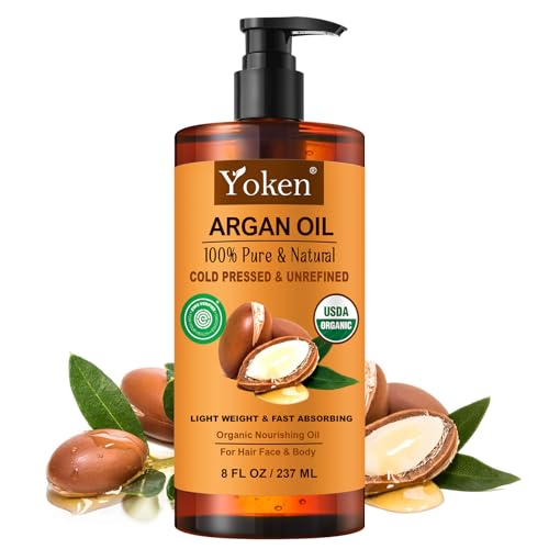 Yoken USDA Argan Oil 8oz, Cold Pressed Unrefined Moroccan Oil for Hair