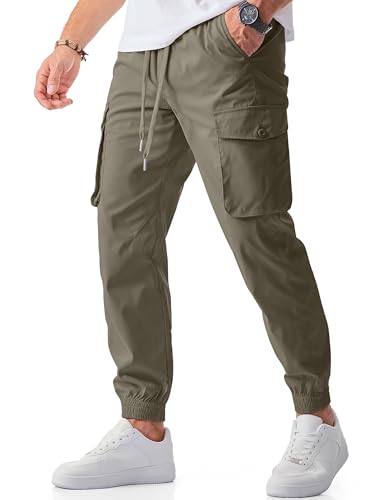 JMIERR Mens Fashion Cargo Joggers Pants - Casual Tapered Stretch Chino Athletic Sweatpants Drawstring Work Hiking Workout Trousers with Pockets Fall Clothing, XL, Olive Green
