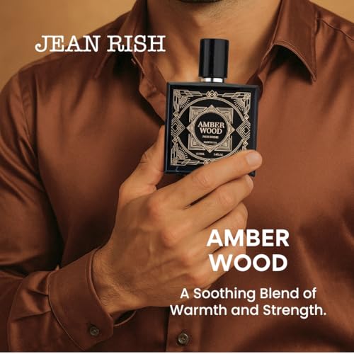 Jean Rish Amber Wood Perfume for Men Eau De Toilette, Long-Lasting Luxury Fragrance, Made In USA - Sandalwood, Amber, Vanilla Scent - 100ml / 3.4 oz