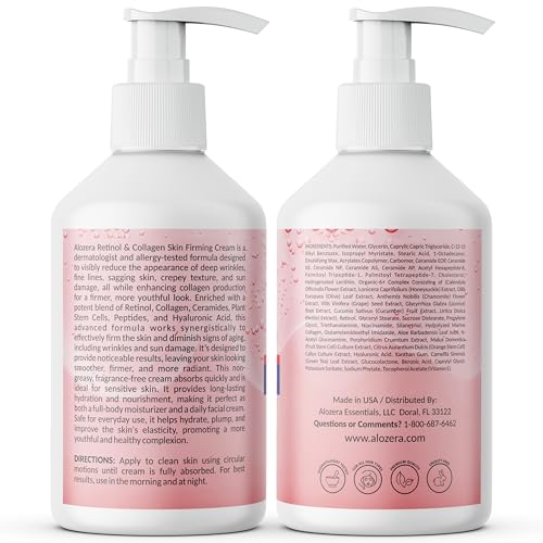 Alozera Firming Body Lotion with Retinol & Collagen, Anti-Aging Body Moisturizer Cream for Crepey Skin, Improves Skin Elasticity, Lightweight & Fast Absorbing, No Added Fragrance, 16.9 Ounce (2-Pack)
