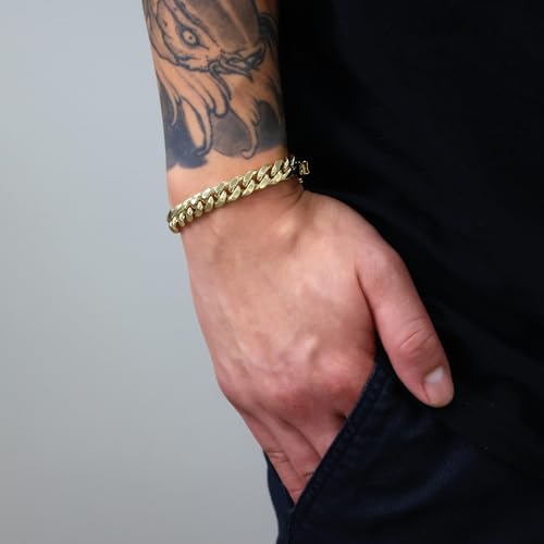 Nuragold 14k Real Yellow Gold Miami Cuban Link 9mm Chain Italian Bracelet - 7"
