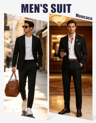 Men's Classical Business Suit, 2 Piece Set Regular Fit Casual Blazer Jacket Pants, Formal Dress Suit for Elegant Gentleman Men, Single Breasted Notch Lapel Tuxedo for Wedding Prom - Black
