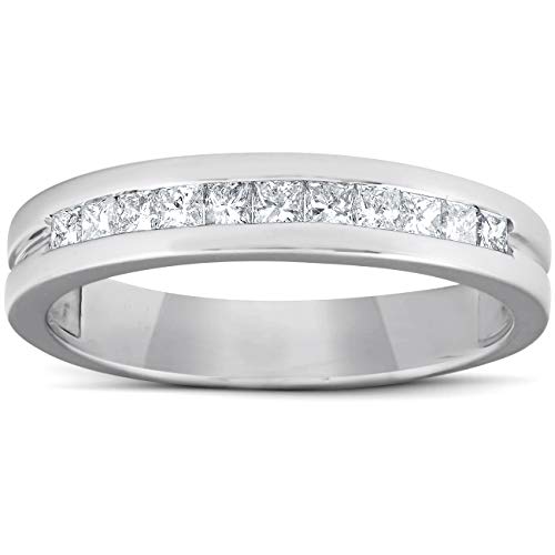 P3 POMPEII3 Pompeii 1/2ct Princess Cut Diamond Mens Wedding Ring 14K White Gold - Size 10