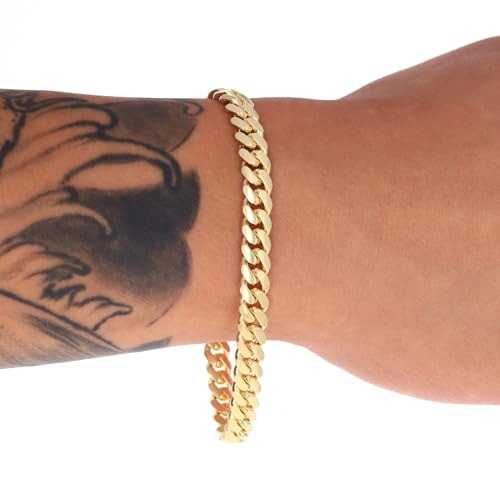Nuragold 14K Real Yellow Gold Solid Miami Cuban Link Chain Italian Bracelet - 9",7mm