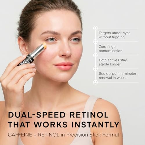 VELAMO ADVANCED Retinol Eye Stick: Retinol Eye Cream for Dark Circles and Puffiness with 1% Bakuchiol and Caffeine - Visibly Reduces Fine Lines Wrinkles Under Eye Bags with Upgraded Formula 0.1 OZ/3g