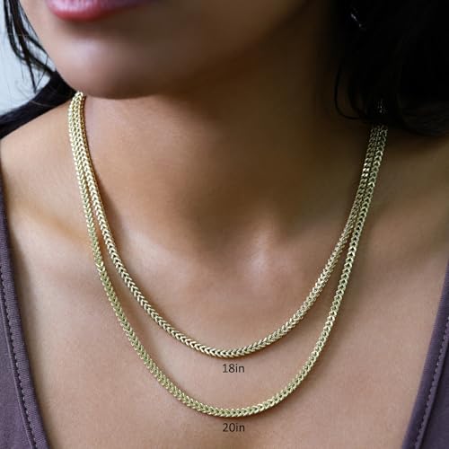 Nuragold 10K Real Yellow Gold 3mm Franco Square Box Wheat Chain Necklace - 20"
