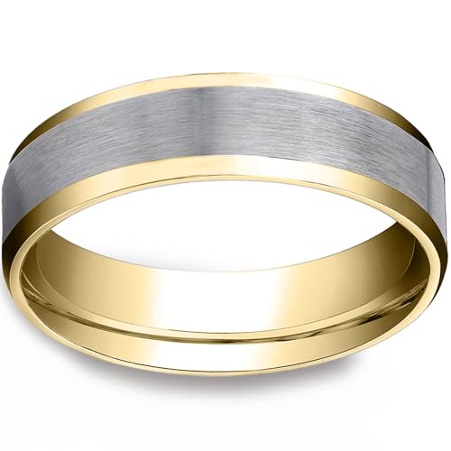 P3 POMPEII3 Pompeii Mens 10k Gold 6MM Satin Wedding Band Flat Beveled Edge Two Tone Ring - Size 11