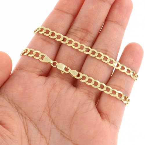 Nuragold 14k Real Yellow Gold Cuban Curb Solid Link Chain Necklace - 5mm - 22"
