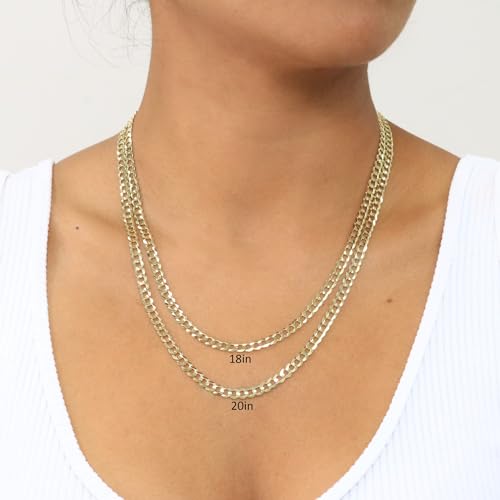 Nuragold 14k Real Yellow Gold Cuban Curb Solid Link Chain Necklace - 5mm - 22"