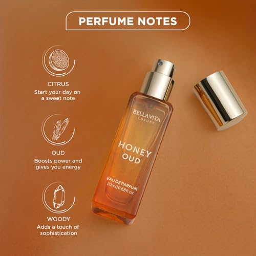 Bellavita Luxury Honey oud Eau de Parfum | 20 ml (0.7 fl.oz.) | Travel Size Perfume for Men and Women | Sweet Honey, Bergamot, Oud, and Amber Notes | Long Lasting Unisex Fragrance