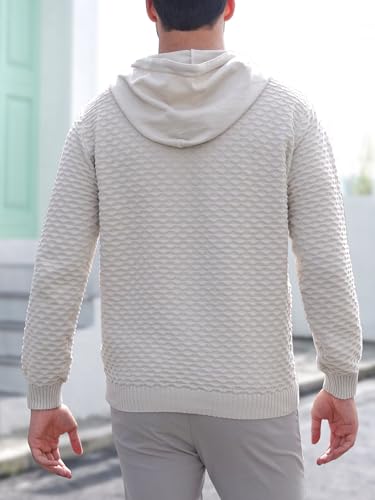 KKXILI Mens Hooded Sweatshirt Casual Long Sleeve Drawstring Solid Knitted Hoodie Pullover Sweater