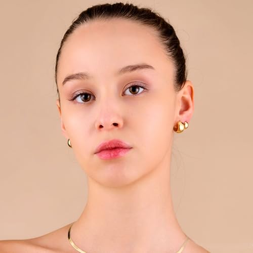 10K Solid Gold Chunky Huggie Earrings, Real Gold Simple Plain Huggie Hoop Earrings, Thick Earrings - Serena Sparkles (Large Complete Yellow Gold)