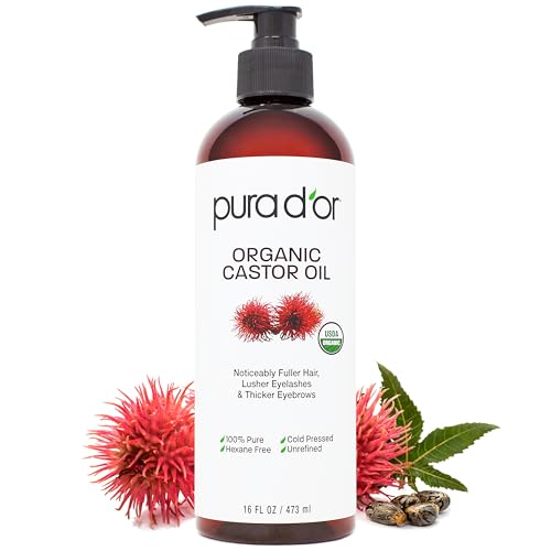PURA D'OR ORGANIC Castor Oil (16 Oz) Pure Cold-Pressed Hexane-Free USDA Certified