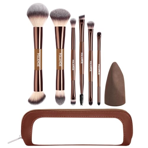 MAANGE 6Pcs Double Ended Makeup Brush Set with Makeup Sponge & Travel Bag
