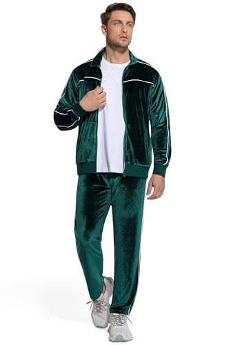 BASICDOT Mens Velour Tracksuit 2 Piece Set Jogging Suit Full Zip Sweatsuit Outfit with Track Suit Jacket and Pants 51340-XXL