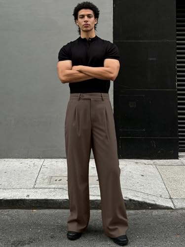 JMIERR Mens Baggy Casual Dress Pants Lightweight Pleated Old Money Wide Leg Pants Loose Relaxed Fit Trousers