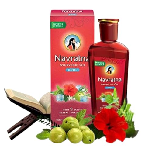 Navratna Ayurvedic Cool Oil | with 9 Active Herbal Ingredients | Relaxing Head Massage Oil | Revitalizes Scalp & Strengthen Hairs | Provides Cooling Effects | 3.38 Fl Oz/100ml