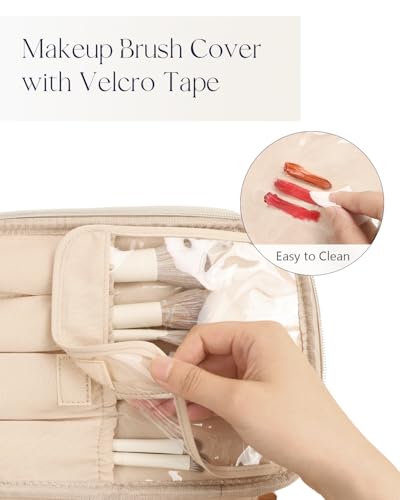 Prite Makeup Bag Travel Cosmetic Case, Women Toiletry Bag Organizer, Beige