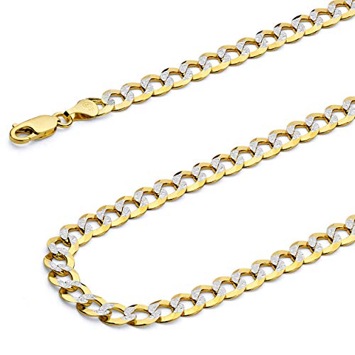14k REAL Two Tone Gold Solid 3.5mm Cuban Concave Curb Chain Bracelet with Lobster Claw Clasp - 8.5"