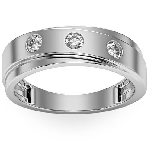 P3 POMPEII3 Pompeii 1/2Ct Diamond Ring Men's Lab Grown 3 Stone Polished Wedding Band in 10k Gold - Size 10.5 (F/G,VVS1-VVS2)