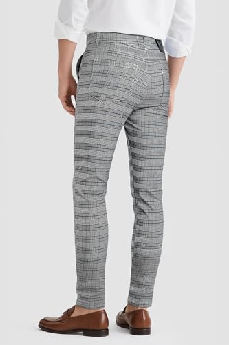 GINGTTO Mens Slim Fit Dress Pants Stretch Plaid Grey Chino Pants Men Skinny Checkered Tapered Slacks 32W x 30L