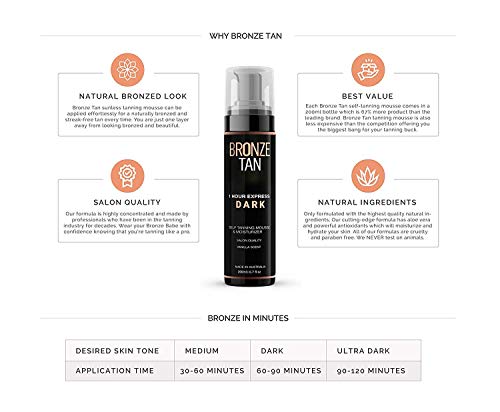 Bronze Tan Dark Self Tanner Mousse, Sunless Tanning Foam, 200 mL/6.7 fl oz