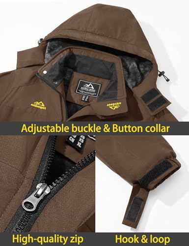 TACVASEN Men's Winter Ski Jacket Waterproof Snow Coats Snowboard Fleece Lining Jacket Warm Parka with Hooded Brown M