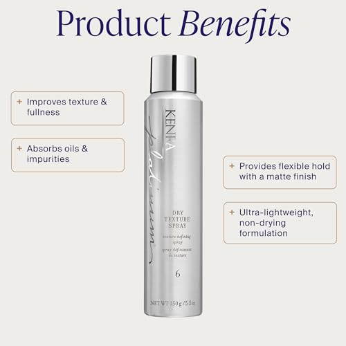 Kenra Platinum Dry Texture Spray 6 | Defining Styler | Increases Fullness | Absorbs Oils & Impurities | Ultra-Lightweight, Non-Drying Formulation | All Hair Types | 5.3 oz