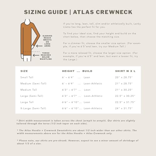 Lanky Llama (NEW) Atlas Crew Neck Sweatshirt | Raglan Sleeve | For Tall Slim Men | Stone Grey Heather, Medium Tall
