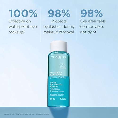 Clarins Instant Eye Make-Up Remover | Bi-Phase Remover For Heavy and Waterproof Eye Make-Up | Cleanses, Softens, Hydrates | Conditions Lashes | Ophthalmologist Tested | All Skin Types | 4.2 Ounces