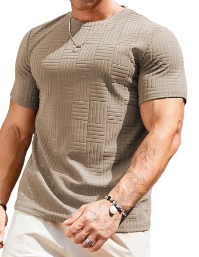 JMIERR Mens Casual Knit Classic Short Sleeve Tees Crewneck Basic T Shirts for Men, US43(L), Beige