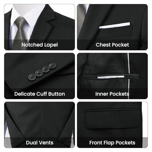 MAGE MALE Mens 2 Button 3-Piece Suits Slim Fit Tuxedo Set Wedding Business