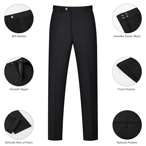 LORENZO BRUNO Mens Suit 2 Piece Black Suits for Men One Button Slim Fit Solid Jacket & Pants Tuxedo Set Business Wedding Party, Black, M
