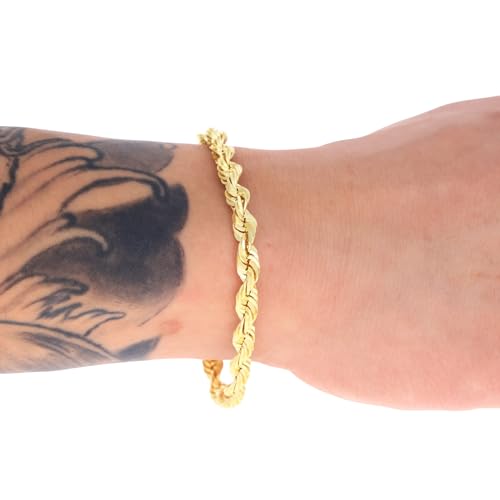 Nuragold 10K Real Yellow Gold Rope Chain Diamond Cut Bracelet Men & Women - 5mm,8.5"