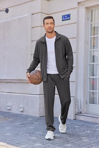 COOFANDY Mens Tracksuits 2 Piece Set Casual Jacquard Sweatsuits Relaxed Fit Athletic Suits Spring Cozy Loungewear