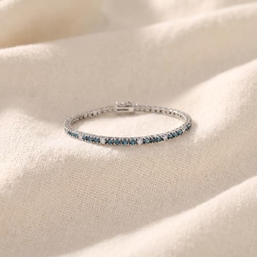 Pompeii 2ct Treated Blue & White Diamond Tennis Bracelet 14K White Gold