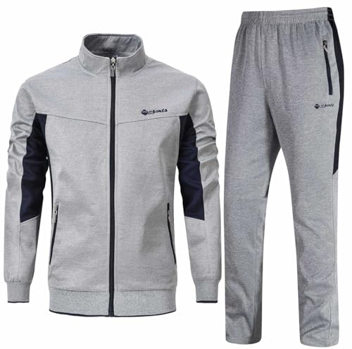 Rdruko Men's Tracksuit Sweatsuits 2 Piece Set Athletic Jogging Gym Activewear Sweat Track Suits Sets(Grey,US M)