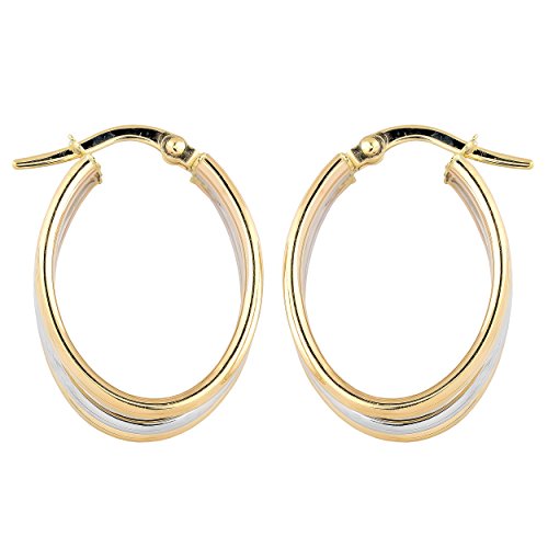 10k Two-tone Gold Triple Oval Hoop Earrings
